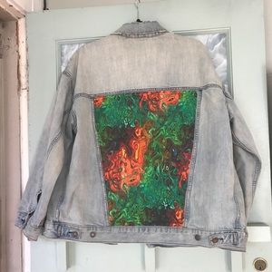Free people jean denim jacket with art